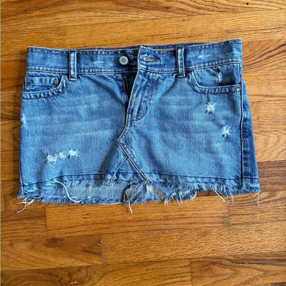 Hollister Blue Frayed Denim Mini Skirt